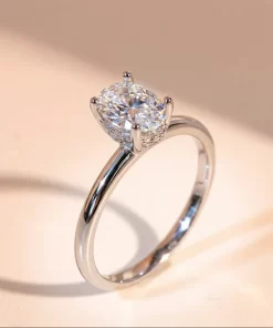 Nhẫn nữ bạc xi bạch kim đá mặt oval vĩnh cửu, sang trọng