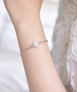 Lắc tay bạc nữ xi bạch kim đá Moissanite 6.5 ly
