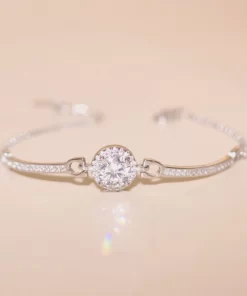 Lắc tay bạc nữ xi bạch kim đá Moissanite 6.5 ly