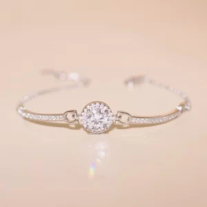 Lắc tay bạc nữ xi bạch kim đá Moissanite 6.5 ly
