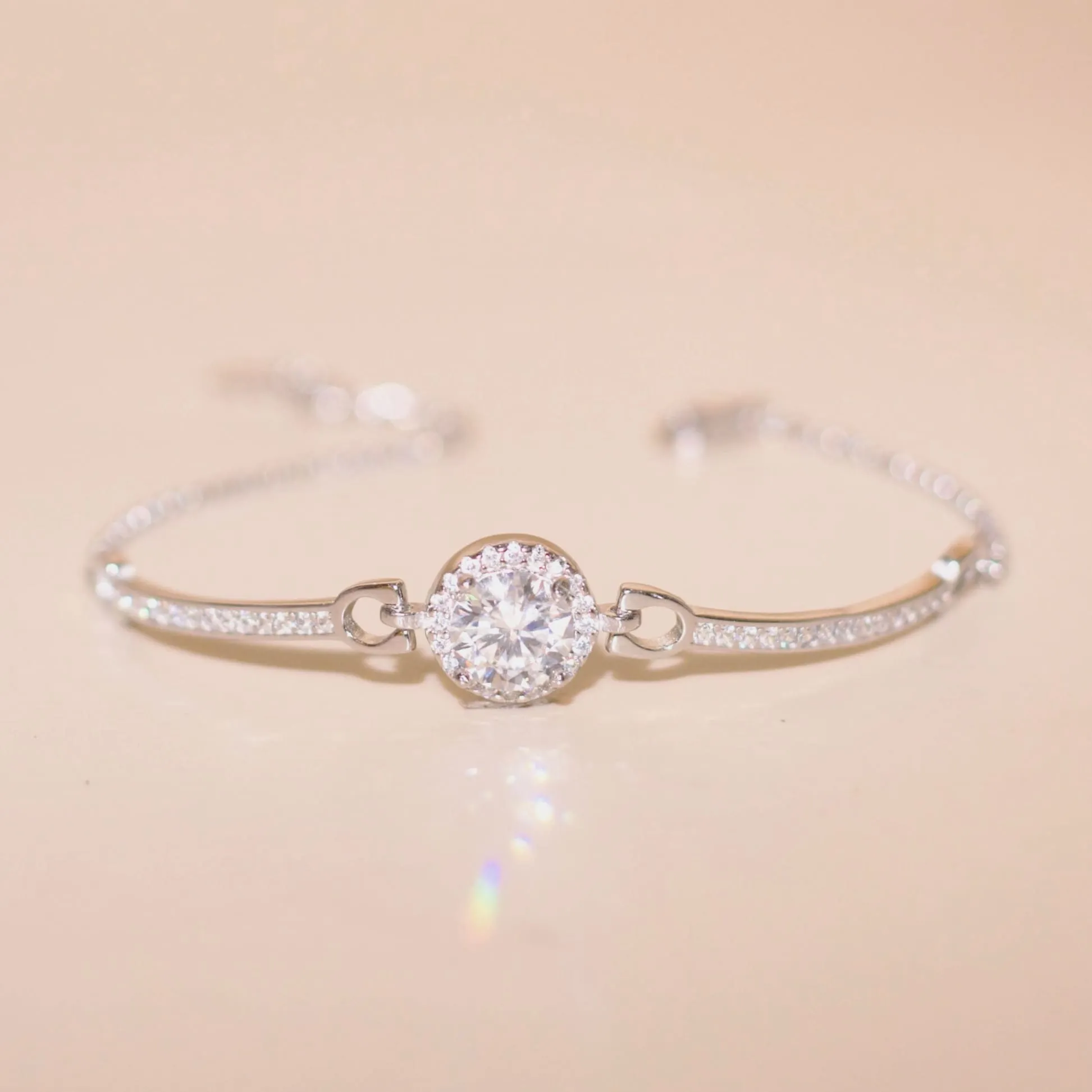 Lắc tay bạc nữ xi bạch kim đá Moissanite 6.5 ly