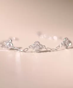 Lắc tay bạc nữ xi bạch kim đá Moissanite cỏ 4 lá